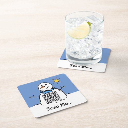 Sneeuwman met QR-code Kartonnen Onderzetters (Insitu)