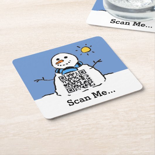 Sneeuwman met QR-code Kartonnen Onderzetters (Schuin)