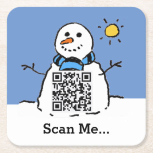 Sneeuwman met QR-code Kartonnen Onderzetters
