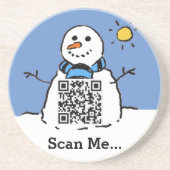 Sneeuwman met QR-code Zandsteen Onderzetter (Voorkant)