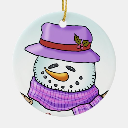 Sneeuwman met rijp keramisch ornament (Voorkant)
