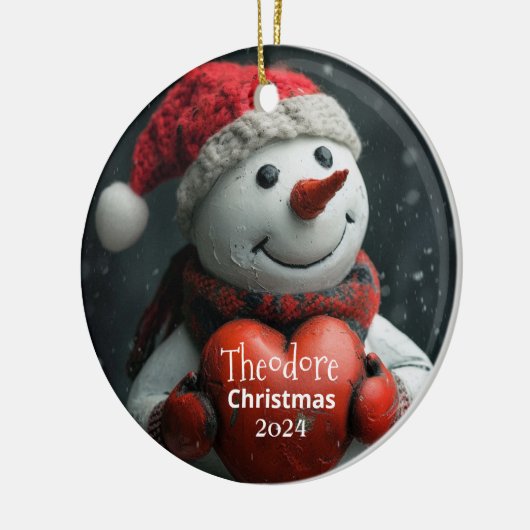 Sneeuwman met Rode Hart Gepersonaliseerd Ornament (Links)