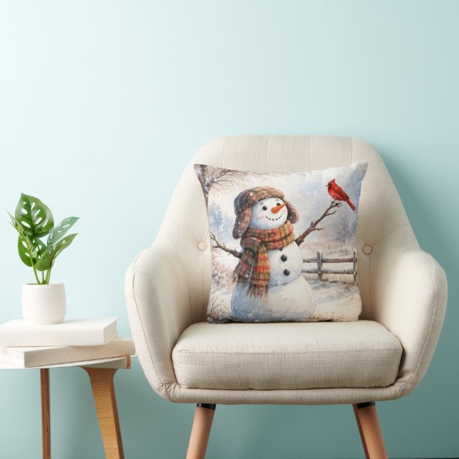 Sneeuwman met rode kardinaalvogel kussen (Stoel)