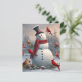 Sneeuwman met Rode Kardinalen Snowy Feestdagenkaart (Staand voorkant)