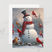 Sneeuwman met Rode Kardinalen Snowy Feestdagenkaart (Voorkant / Achterkant)