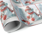 Sneeuwman Met Rode Schep Cadeaupapier (Rol Hoek)