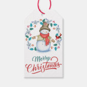Sneeuwman met rode vogel krans cadeaulabel (Voorkant)