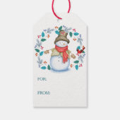 Sneeuwman met rode vogel krans cadeaulabel (Achterkant)