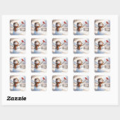 Sneeuwman Met Rood Kardinaalvogel Vierkante Sticker (Vel)