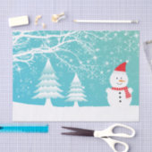 Sneeuwman met rood Pet en sjaal en sneeuwbomen Tissuepapier (Craft)