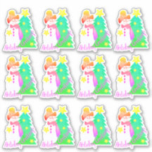 Sneeuwman met roze en groen