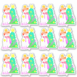 Sneeuwman met roze en groen sticker