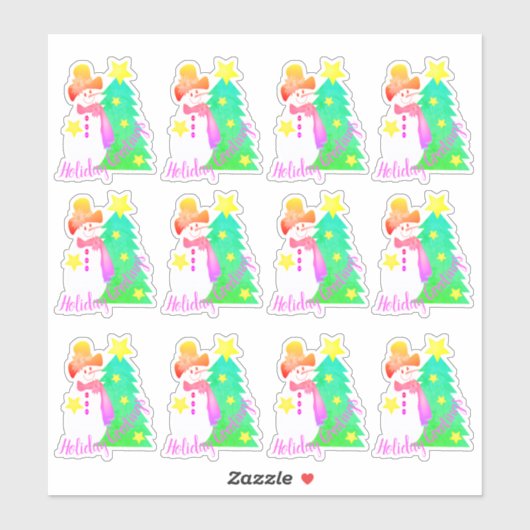 Sneeuwman met roze en groen sticker (Vel)