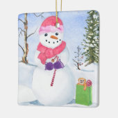 Sneeuwman met roze sjaal en snoepriet Ornament (Links)