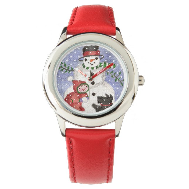 Sneeuwman met Scottie Watch Horloge (Voorkant)