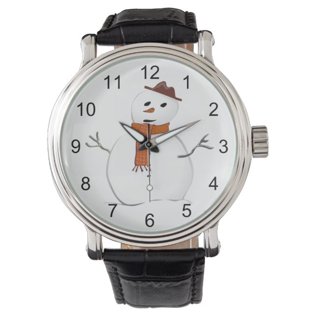 Sneeuwman met sjaal en Pet Vakantie Winter op Wit Horloge (Voorkant)