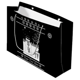 sneeuwman met sjaal en pet zwart-wit art. large cadeautasje