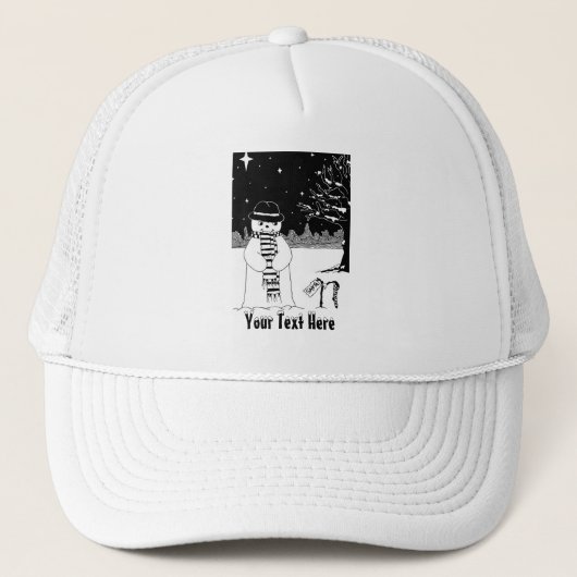 sneeuwman met sjaal en pet zwart - wit kunst (Voorkant)