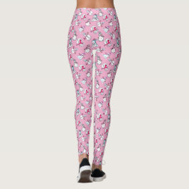 Sneeuwman met sjaals | Pastel Roze Kerstmis Leggings