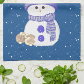 Sneeuwman met slapende konijnen theedoek (Gevouwen)