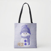 Sneeuwman met slapende konijnen tote bag (Voorkant)