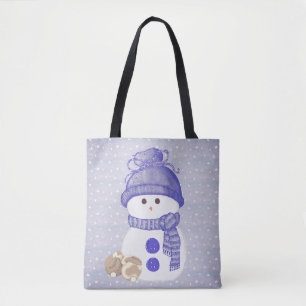 Sneeuwman met slapende konijnen tote bag