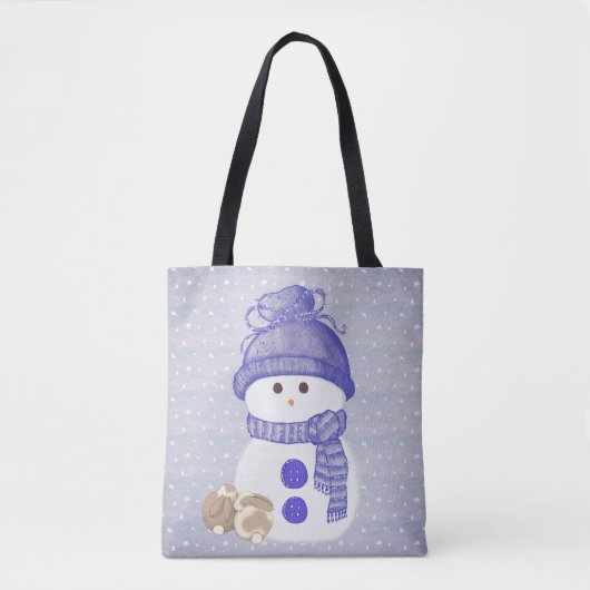 Sneeuwman met slapende konijnen tote bag (Voorkant)