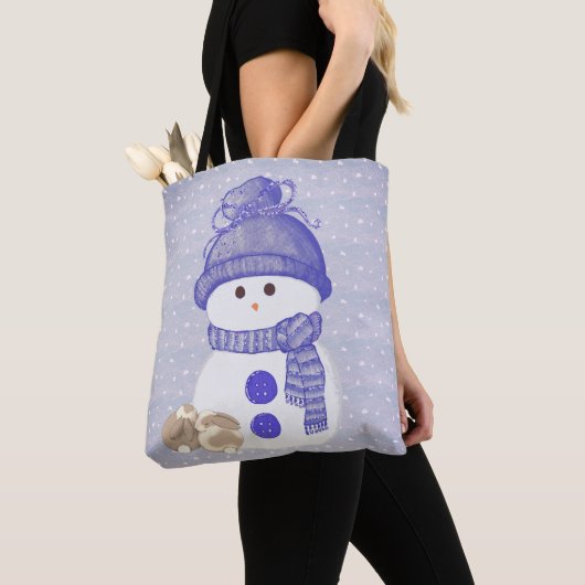 Sneeuwman met slapende konijnen tote bag (Dichtbij)