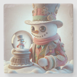 Sneeuwman met Sneeuwbol, Kerstmis, Auteur Natasha Stenen Onderzetter