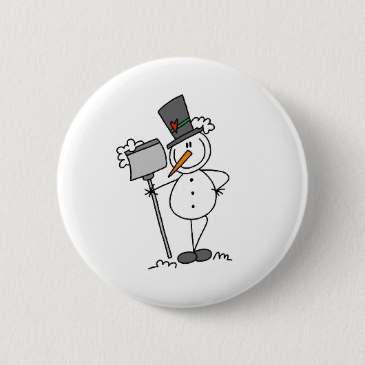Sneeuwman met sneeuwschep ronde button 5,7 cm (Voorkant)