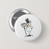 Sneeuwman met sneeuwschep ronde button 5,7 cm (Voorkant /achterkant)