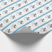 Sneeuwman met sneeuwvlokken en blauw strippapier cadeaupapier (Hoek)