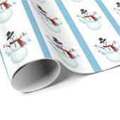 Sneeuwman met sneeuwvlokken en blauw strippapier cadeaupapier (Rol Hoek)