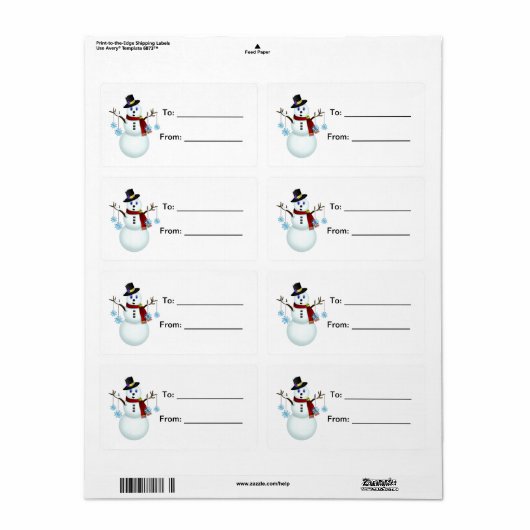 Sneeuwman met Sneeuwvlokken Gift Label (Full Sheet)