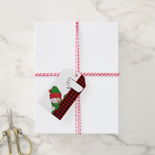 Sneeuwman met spraakballon cadeaulabel (Met Touw)