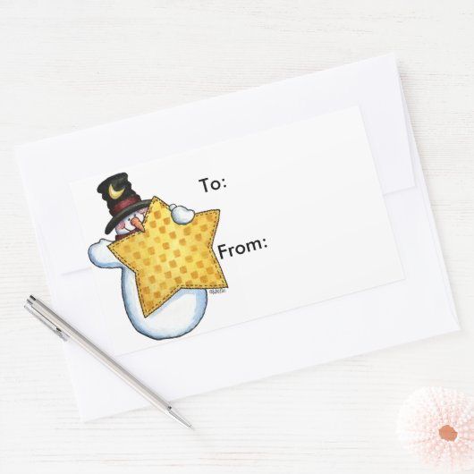 Sneeuwman met Star - CadeauLabels Rechthoekige Sticker (Envelop)