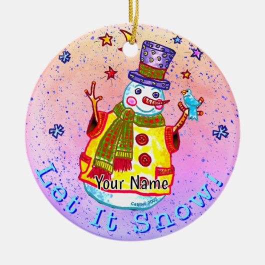 Sneeuwman met ster keramisch ornament (Voorkant)