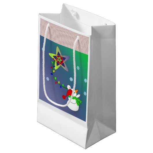Sneeuwman met Sterrenlicht Klein Cadeauzakje (Voorkant Gekanteld)