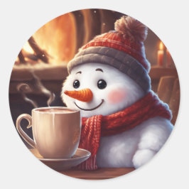 Sneeuwman met Stoaming Hot Coffee Sticker