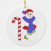 Sneeuwman met Suikerstok Keramisch Ornament (Achterkant)
