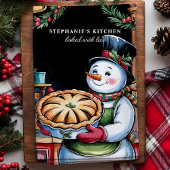 Sneeuwman met taart gepersonaliseerde kerst theedoek