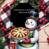 Sneeuwman met taart gepersonaliseerde kerst theedoek