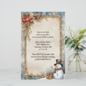 Sneeuwman met uitnodiging voor kerstcadeaus (Staand voorkant)