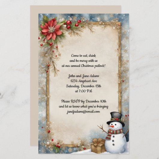 Sneeuwman met uitnodiging voor kerstcadeaus (Voorkant / Achterkant)