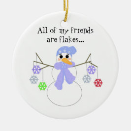 Sneeuwman met vlokkige vrienden keramisch ornament