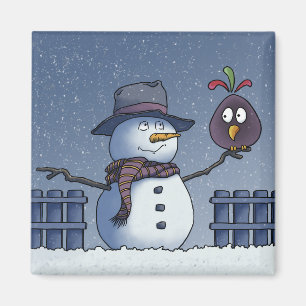 Sneeuwman met vogel magneet
