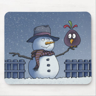Sneeuwman met vogel muismat