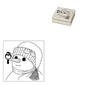 Sneeuwman met vogel neergestreken op zijn neus Rub Rubberstempel (Gestempeld)