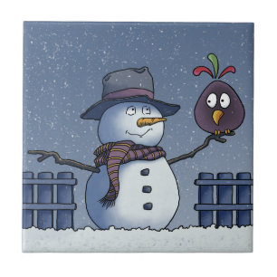 Sneeuwman met vogel tegeltje