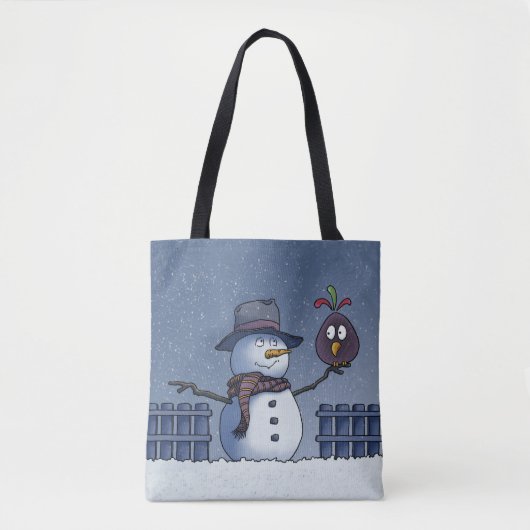 Sneeuwman met vogel tote bag (Voorkant)